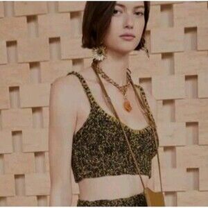 Ulla Johnson Lia Garden Olive and Black Wool Knit Crop Top Size S